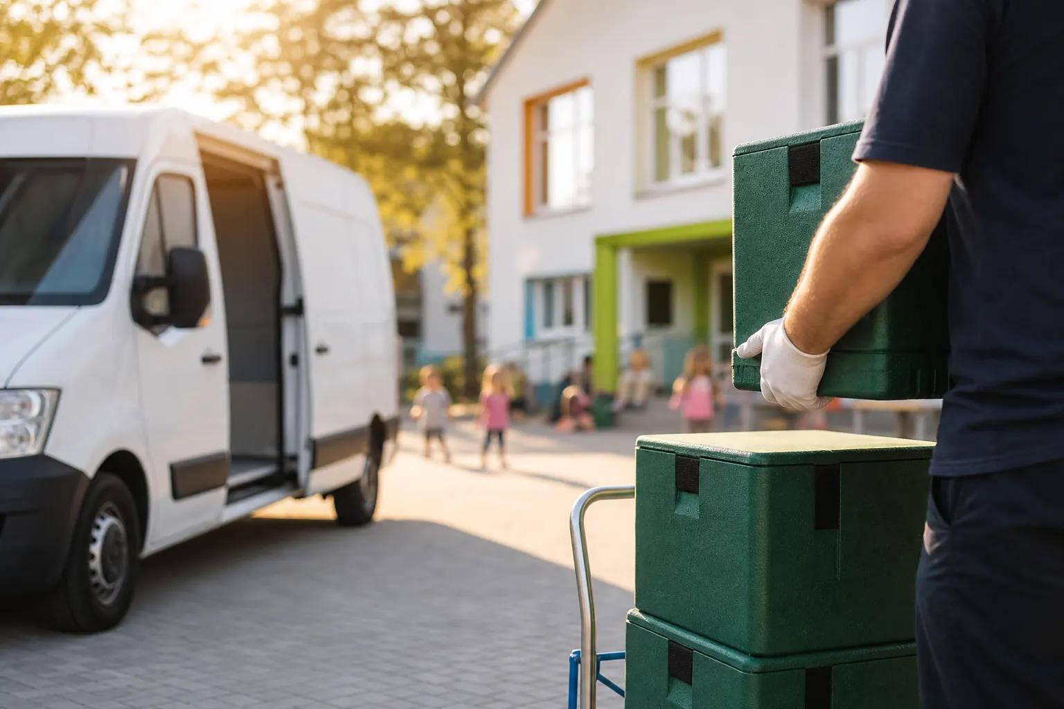 KI-generiertes Motiv: Warme Lieferung mit Thermoboxen auf fester Tour